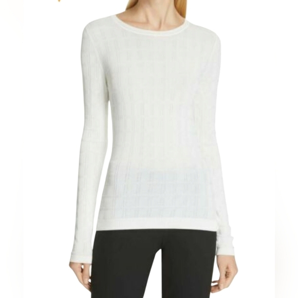 Boss Sweaters - NWT Boss Italian Designer Long Sleeve Cream White Textured Sweater Top - Large